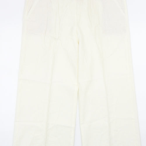 Marks Womens Ivory Linen Capri Trousers Size 18 Regular Zip