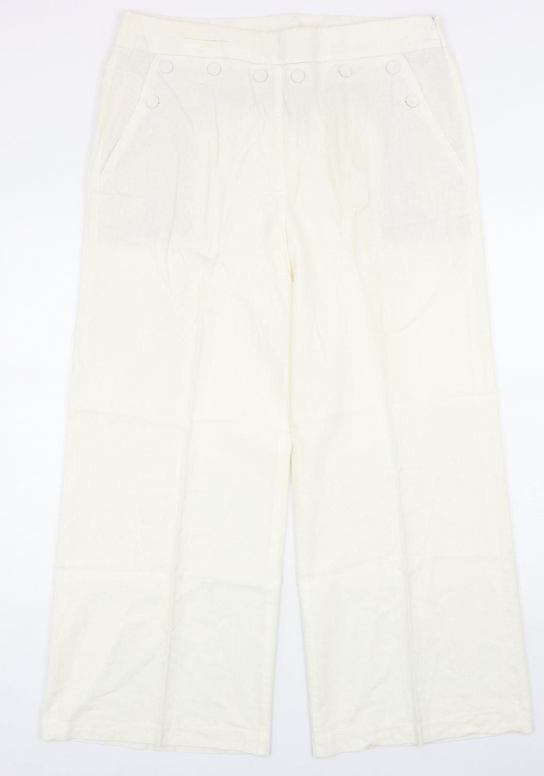 Marks Womens Ivory Linen Capri Trousers Size 18 Regular Zip