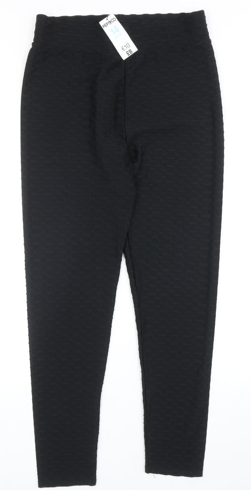 PEP&CO Womens Black Geometric Polyester Jogger Leggings Size 14