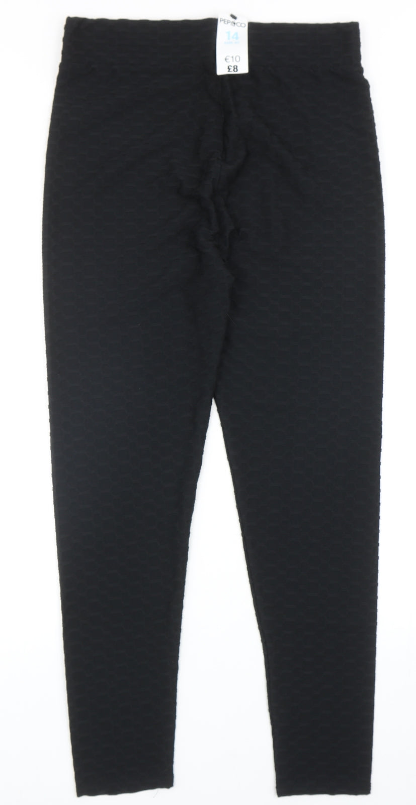PEP&CO Womens Black Geometric Polyester Jogger Leggings Size 14