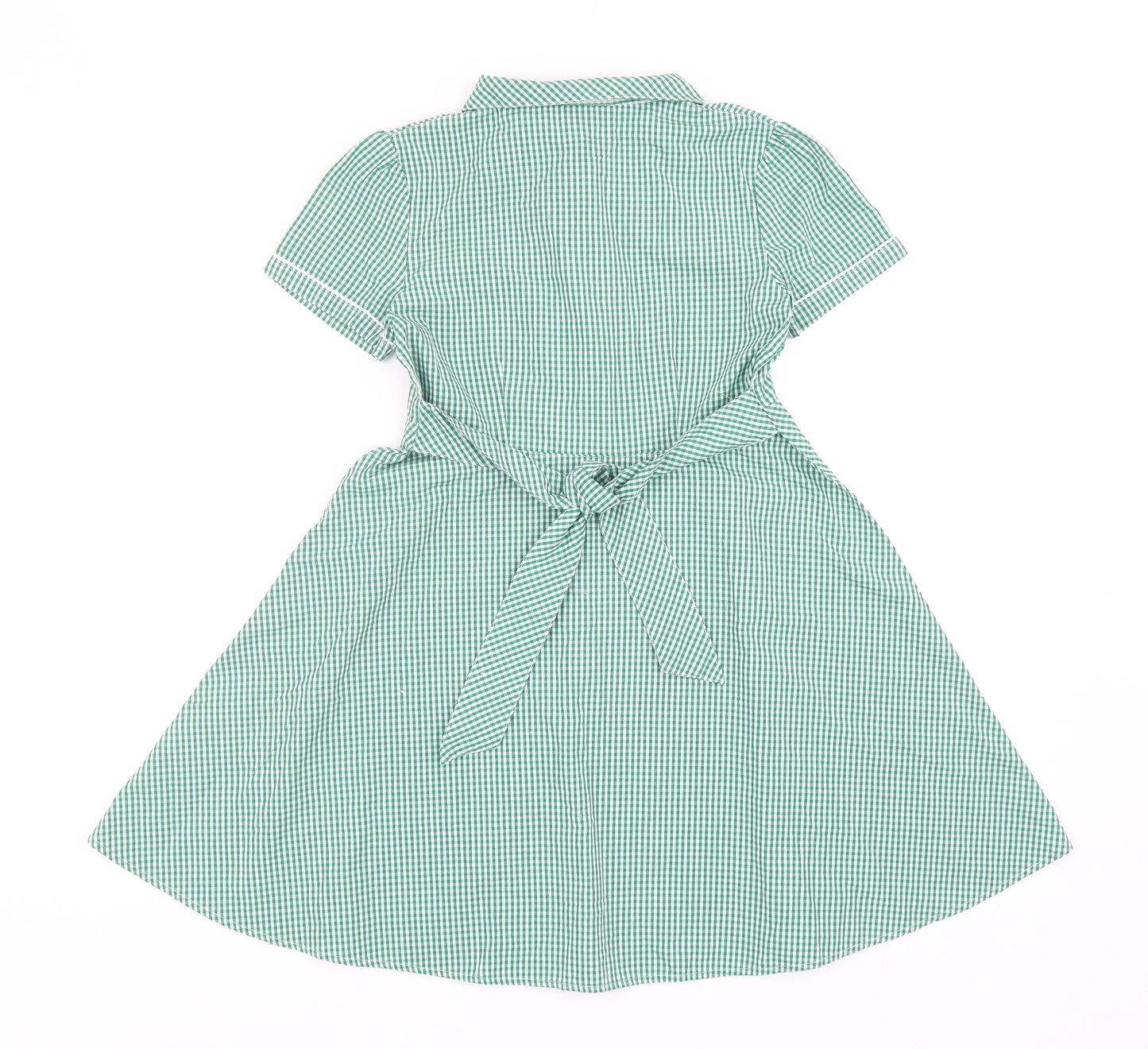 TG Girls Green Gingham Cotton Pinafore/Dungaree Dress Size 6-7 Years Round Neck Button - School