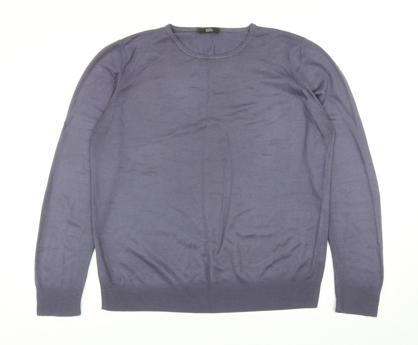 Marks and Spencer Womens Blue Scoop Neck Acrylic Pullover Jumper Size 14