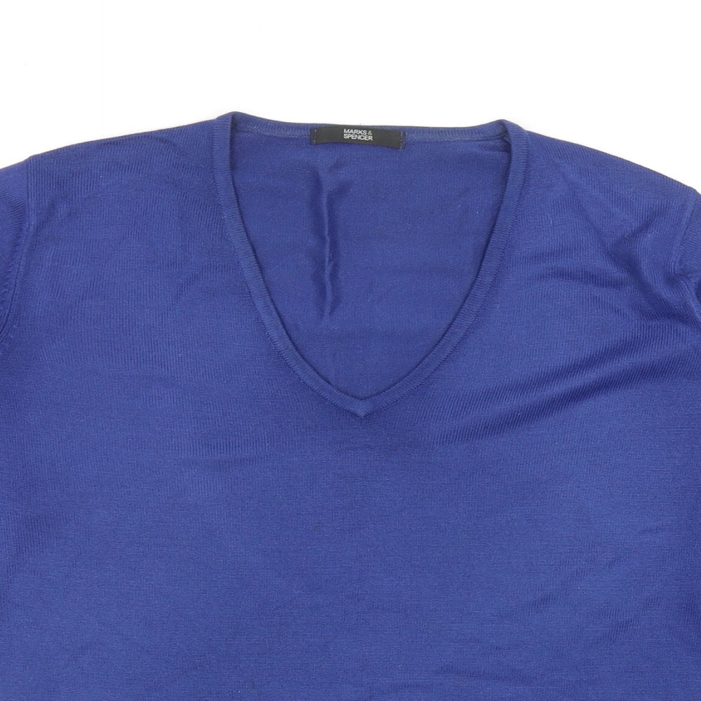 Marks and Spencer Womens Blue V-Neck Acrylic Pullover Jumper Size 14