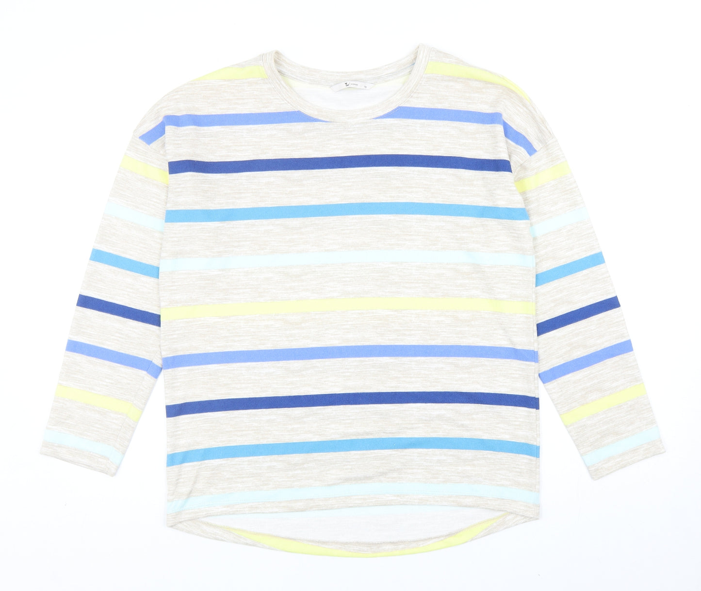 TU Womens Beige Scoop Neck Striped Polyester Pullover Jumper Size 10