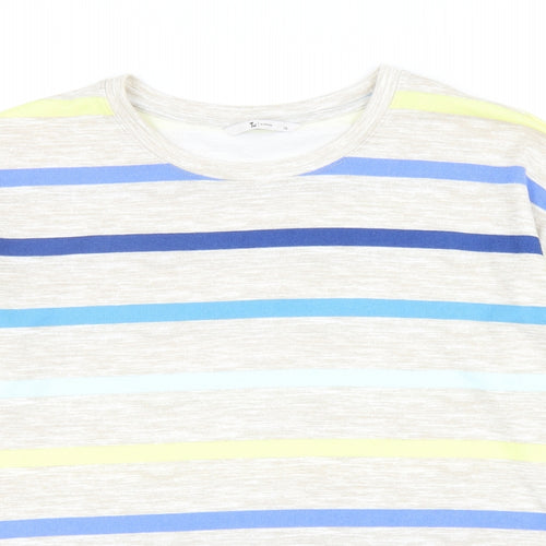 TU Womens Beige Scoop Neck Striped Polyester Pullover Jumper Size 10