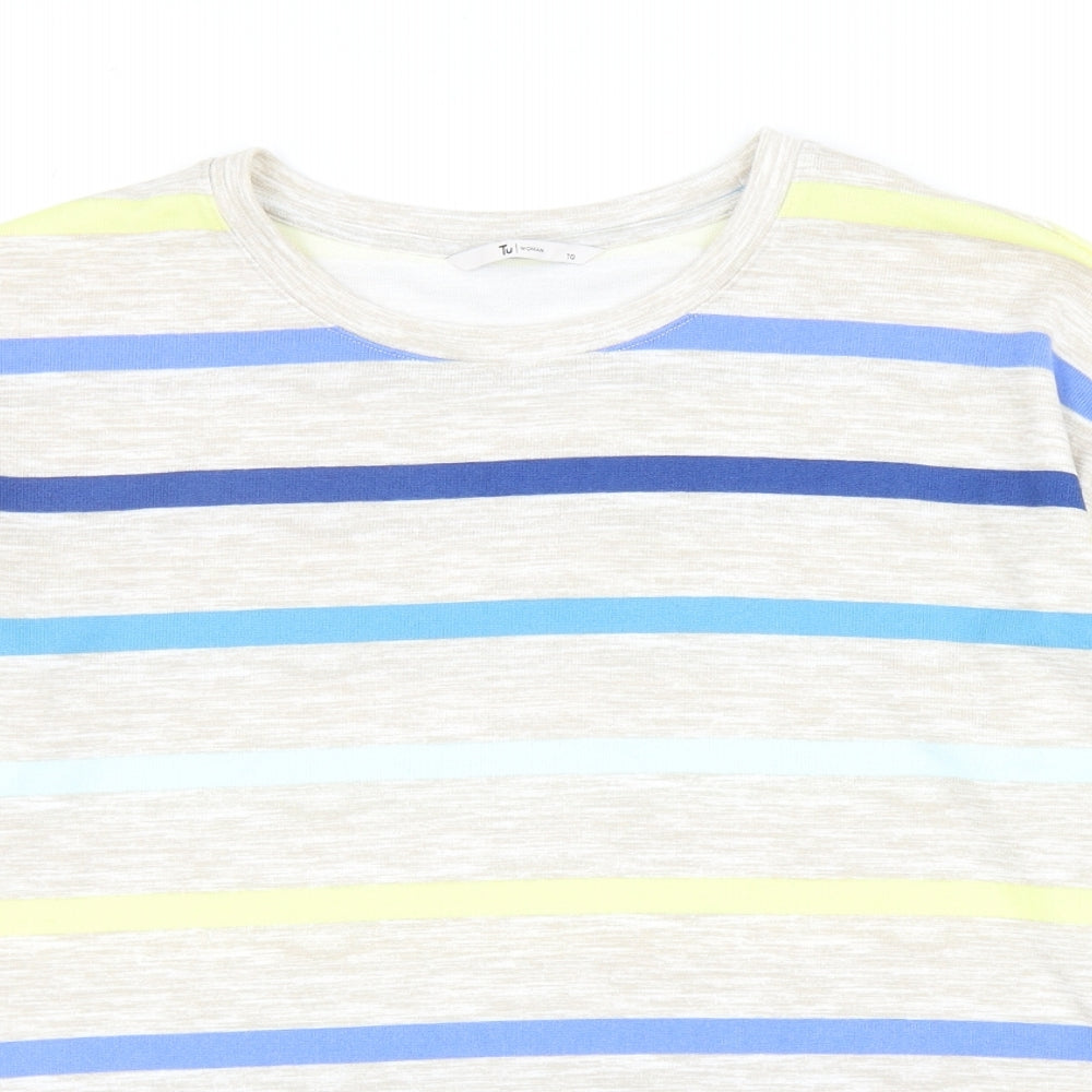 TU Womens Beige Scoop Neck Striped Polyester Pullover Jumper Size 10