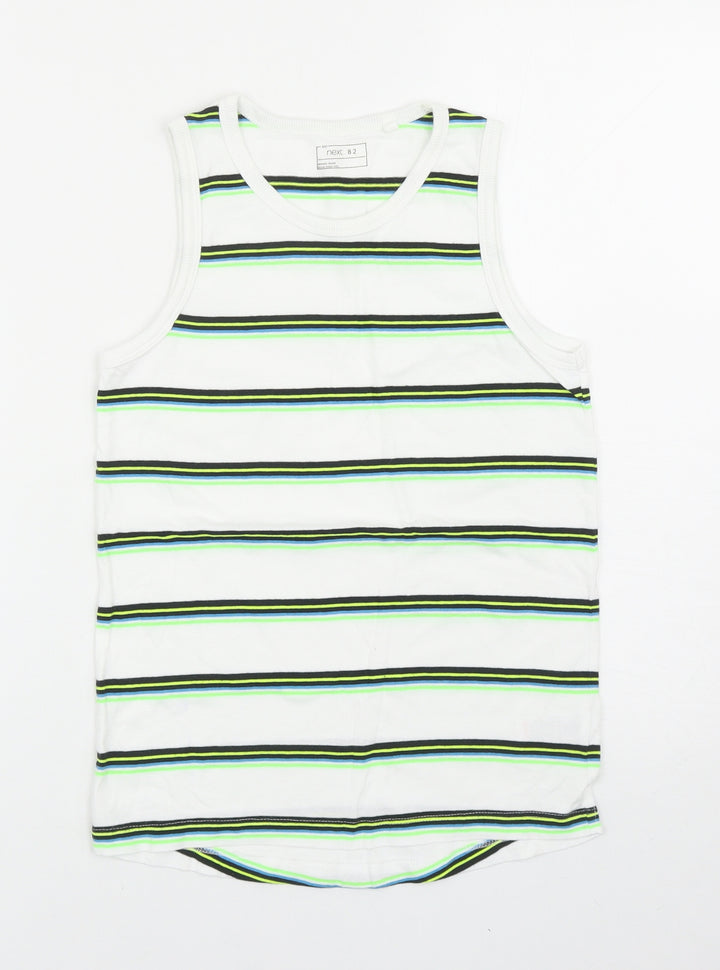 NEXT Boys White Striped Cotton Basic Tank Size 10 Years Scoop Neck Pullover