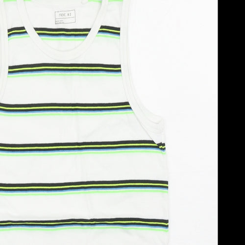 NEXT Boys White Striped Cotton Basic Tank Size 10 Years Scoop Neck Pullover