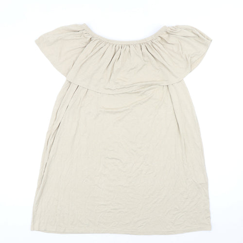 Boohoo Womens Beige Viscose Shift Size 10 Off the Shoulder Pullover