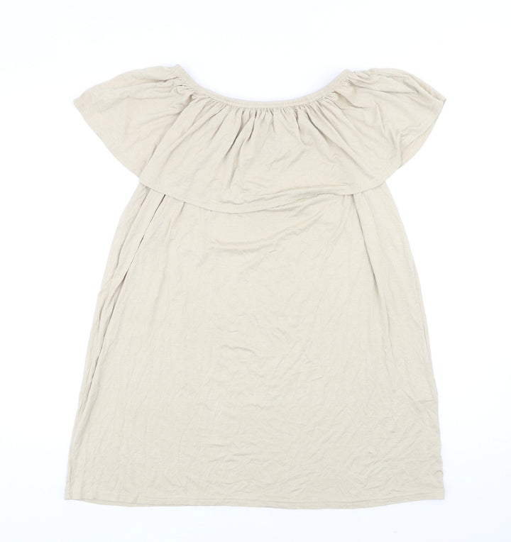 Boohoo Womens Beige Viscose Shift Size 10 Off the Shoulder Pullover