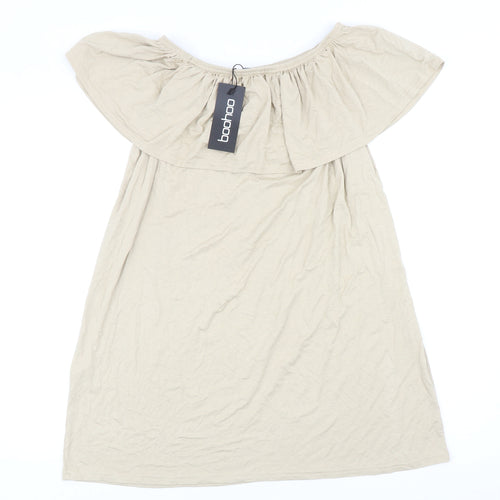 Boohoo Womens Beige Viscose Shift Size 10 Off the Shoulder Pullover