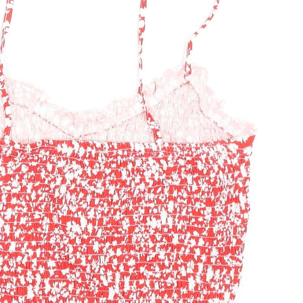 Primark Womens Red Geometric Cotton Camisole Blouse Size M V-Neck