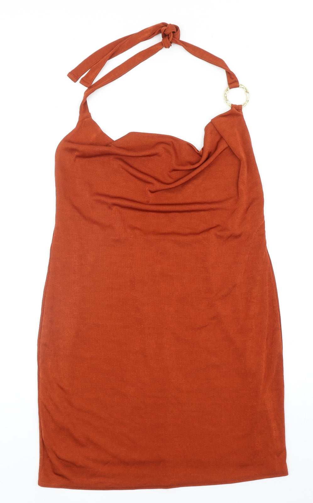 Topshop Womens Orange Polyester Bodycon Size 14 Halter Tie