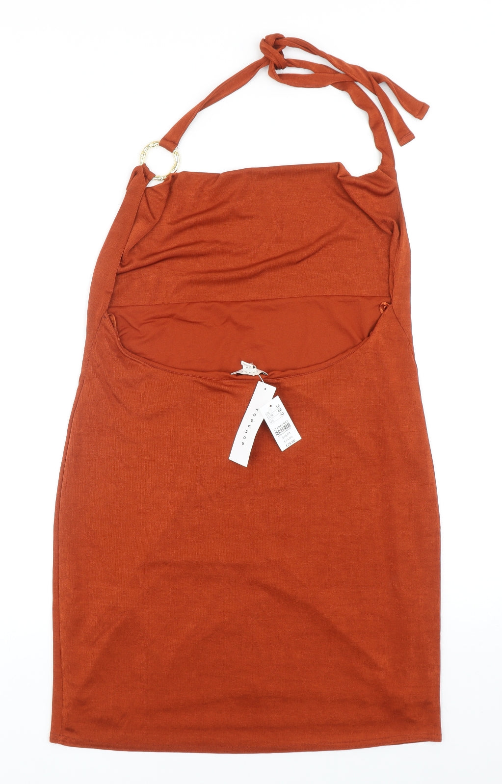 Topshop Womens Orange Polyester Bodycon Size 14 Halter Tie