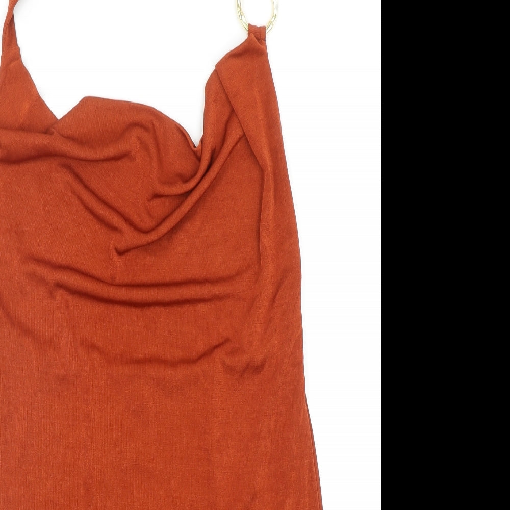 Topshop Womens Orange Polyester Bodycon Size 14 Halter Tie