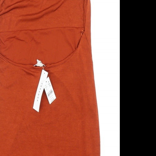 Topshop Womens Orange Polyester Bodycon Size 14 Halter Tie