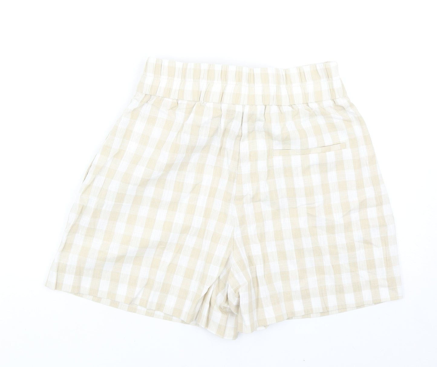 Zara Womens Beige Check Cotton Culotte Shorts Size M Regular Button