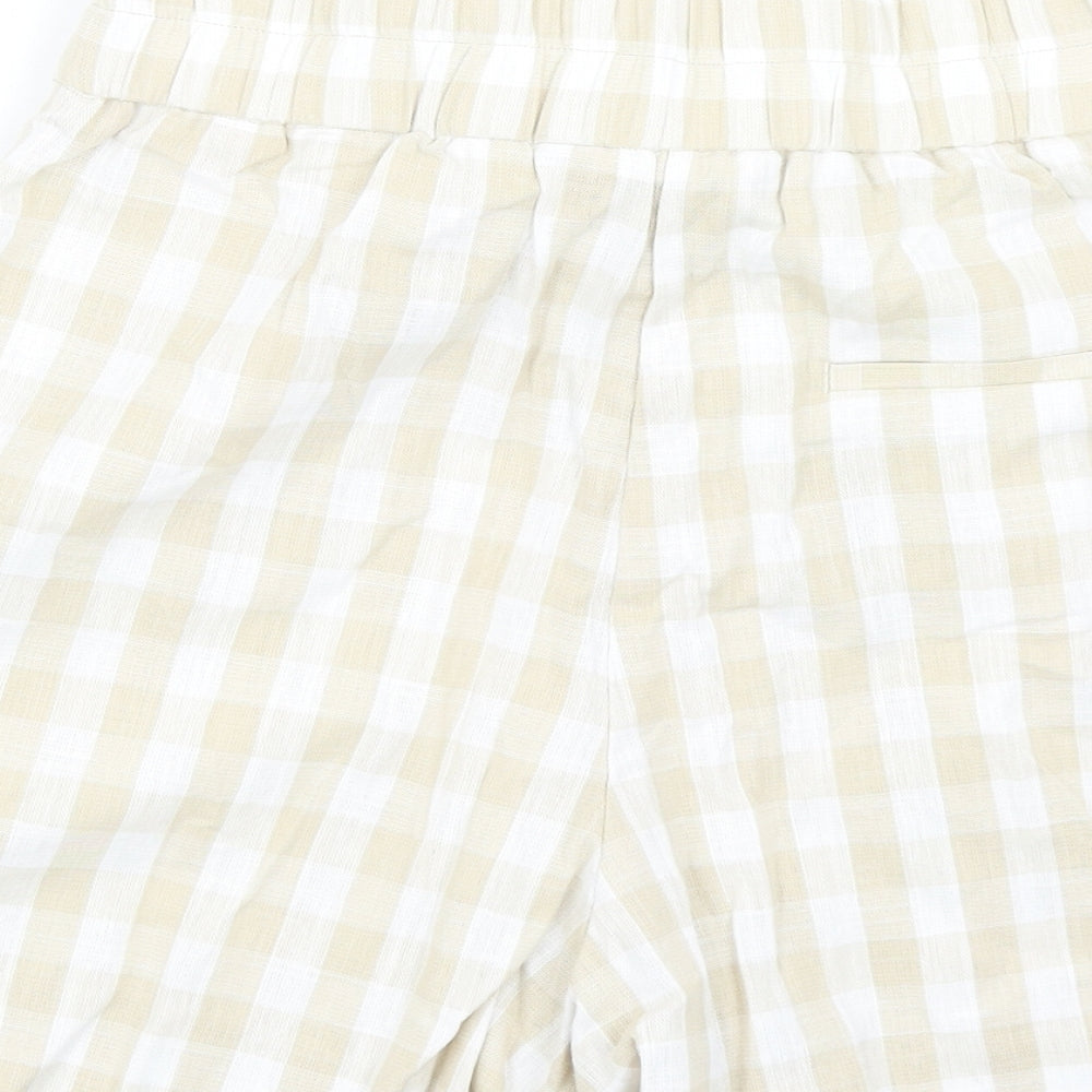 Zara Womens Beige Check Cotton Culotte Shorts Size M Regular Button