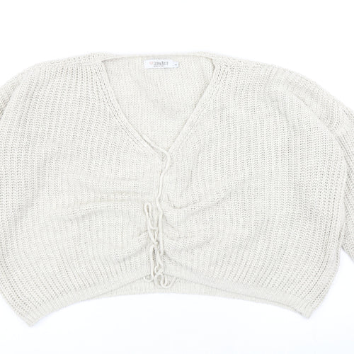 Luisa Ricci Womens Beige V-Neck Acrylic Pullover Jumper Size S - Tie Front Detail
