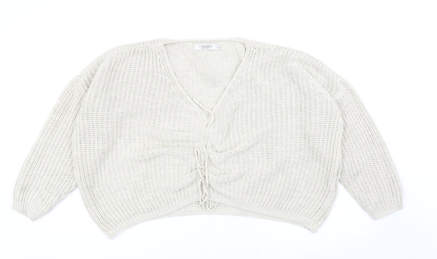 Luisa Ricci Womens Beige V-Neck Acrylic Pullover Jumper Size S - Tie Front Detail