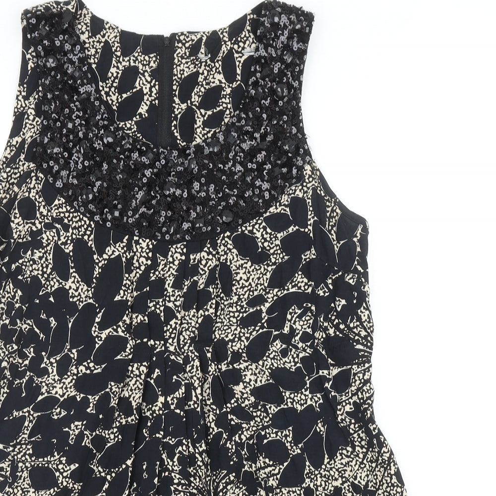 Dorothy Perkins Womens Black Geometric Viscose Basic Blouse Size 16 Round Neck - Leaf Print