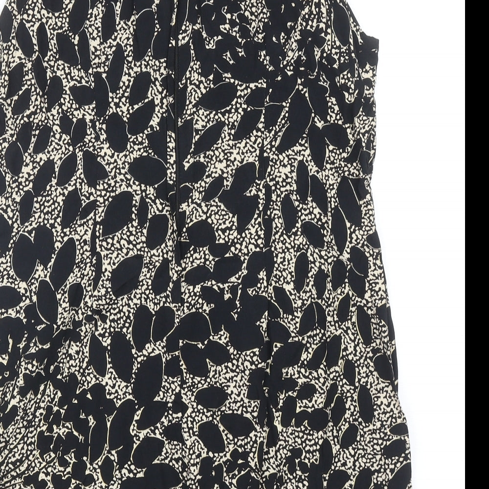 Dorothy Perkins Womens Black Geometric Viscose Basic Blouse Size 16 Round Neck - Leaf Print