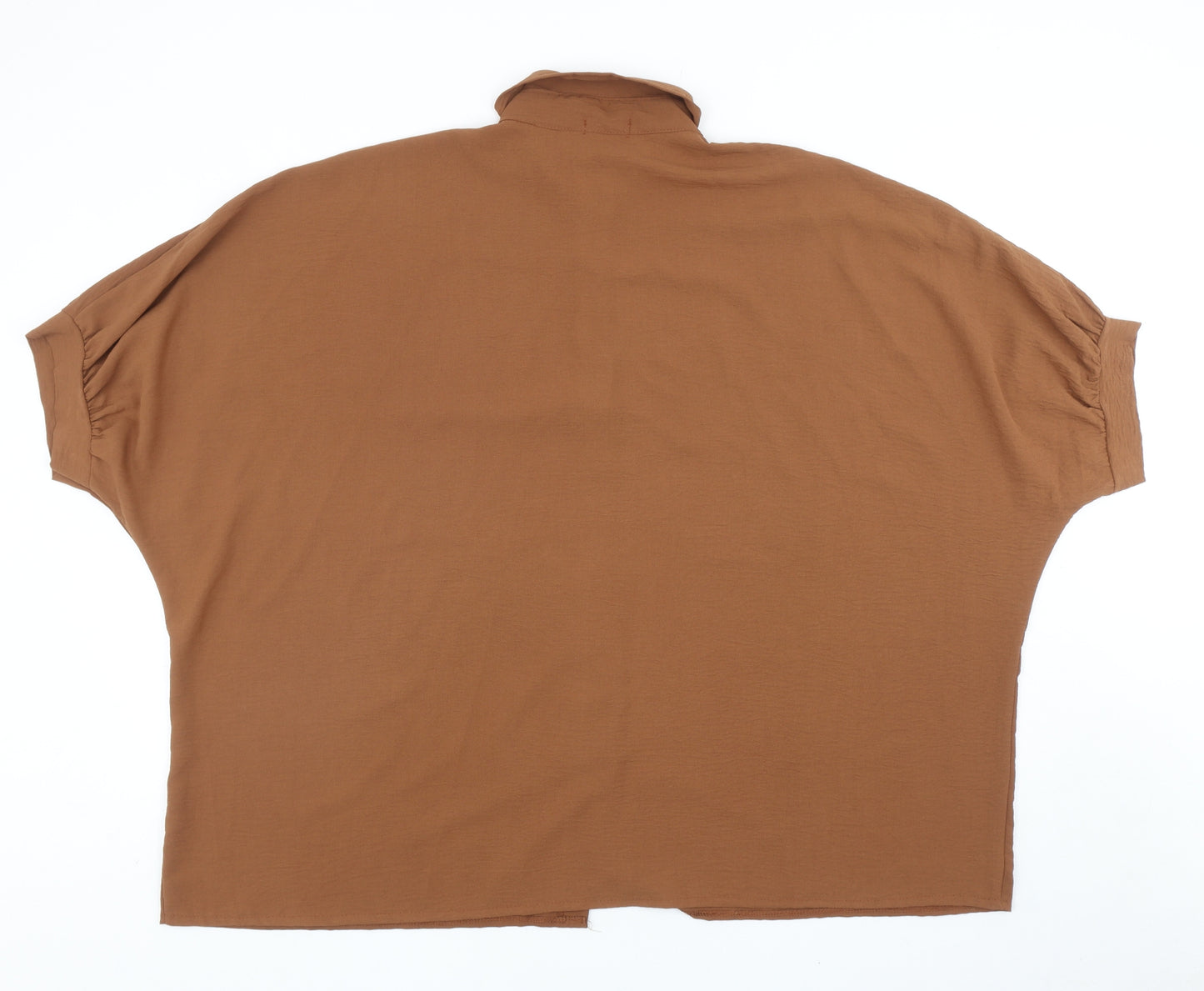 Boohoo Womens Brown Polyester Basic Button-Up Size 14 Collared