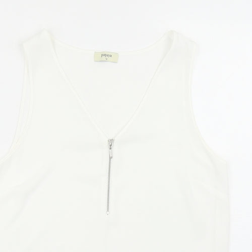 papaya Womens White Polyester Basic Tank Size 12 V-Neck