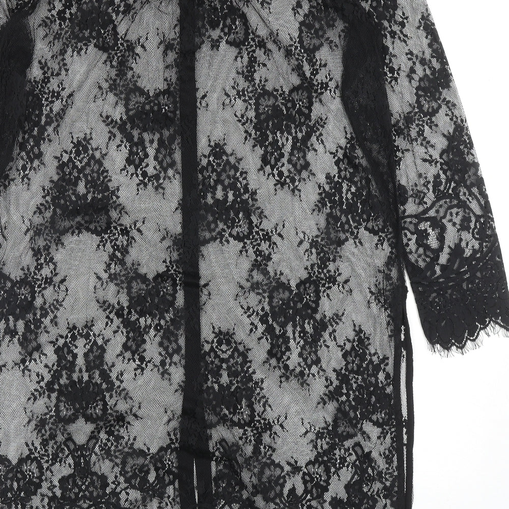 Papaya Womens Black Polyester Shirt Dress Size 14 Collared Button