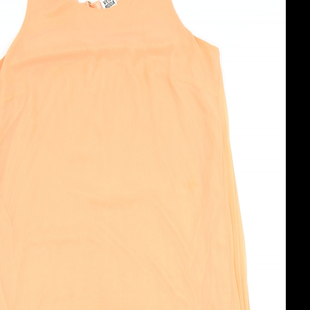 VERO MODA Womens Orange Polyester Tank Dress Size M Round Neck Button