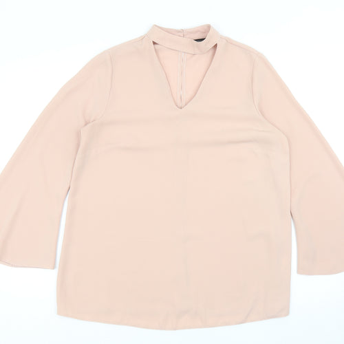 Papaya Womens Pink Polyester Basic Blouse Size 12 V-Neck