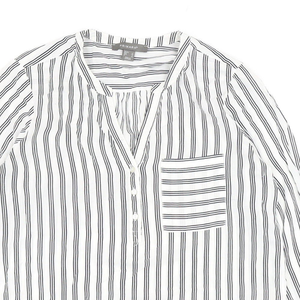 Primark Womens White Striped Viscose Basic Blouse Size 12 V-Neck