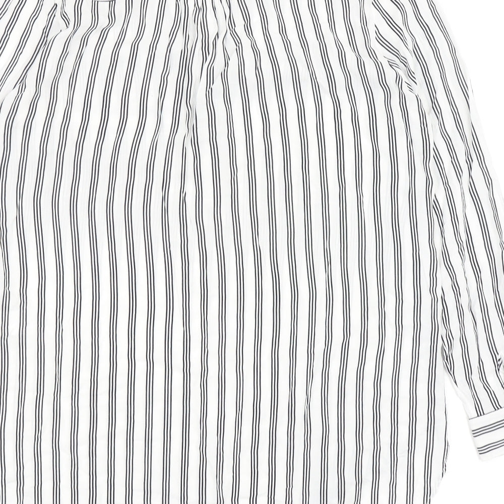 Primark Womens White Striped Viscose Basic Blouse Size 12 V-Neck