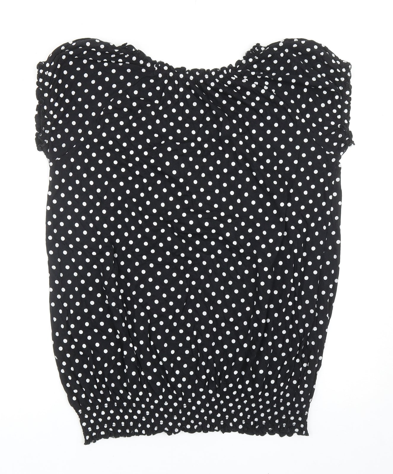 TU Womens Black Polka Dot Cotton Basic Blouse Size 14 Round Neck