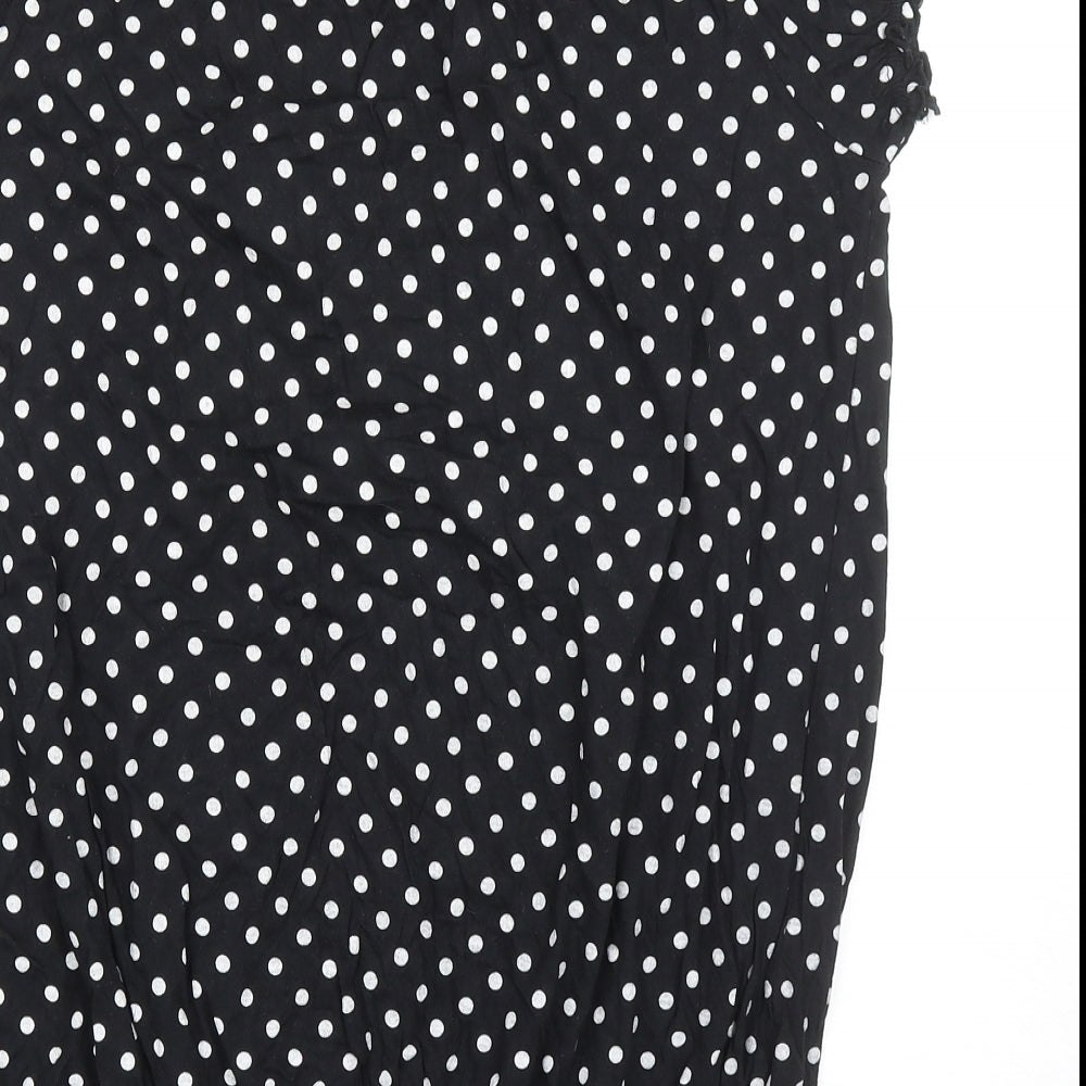 TU Womens Black Polka Dot Cotton Basic Blouse Size 14 Round Neck