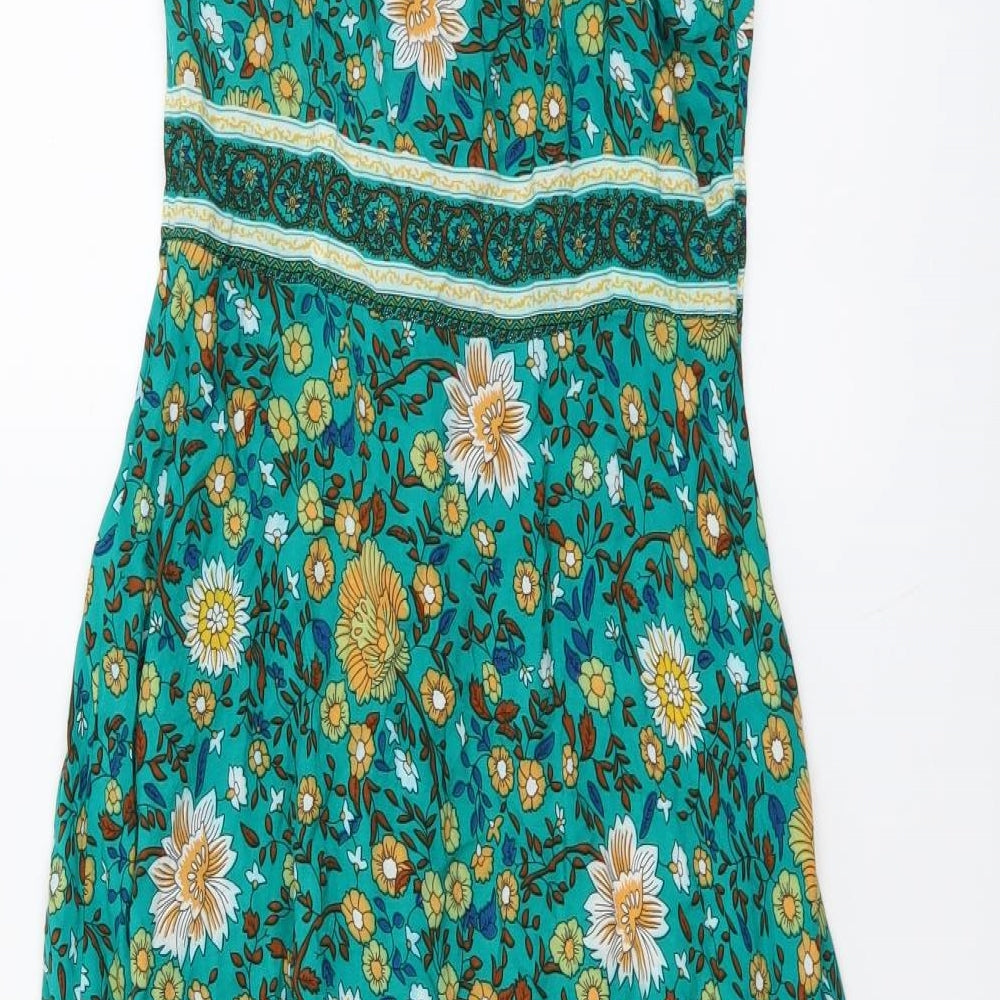 SheIn Womens Green Geometric Polyester Shift Size M V-Neck Button