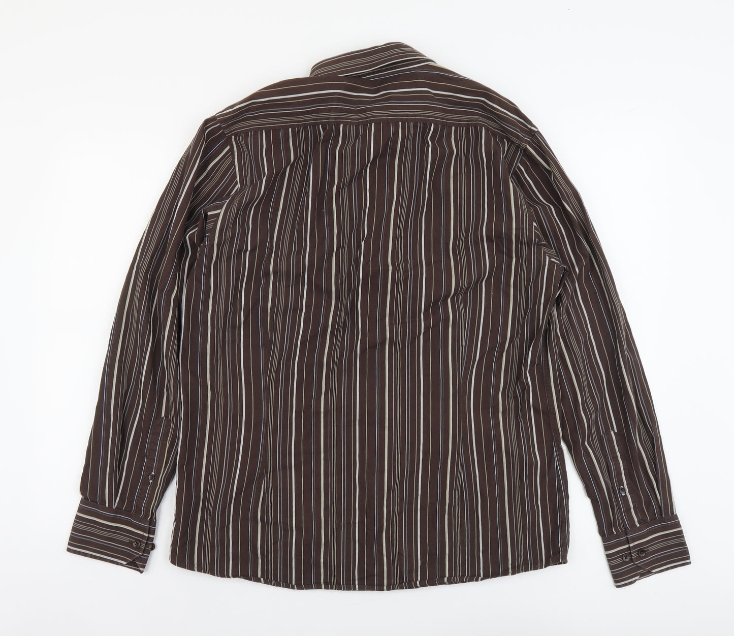 George Mens Brown Striped Cotton Button-Up Size M Collared Button