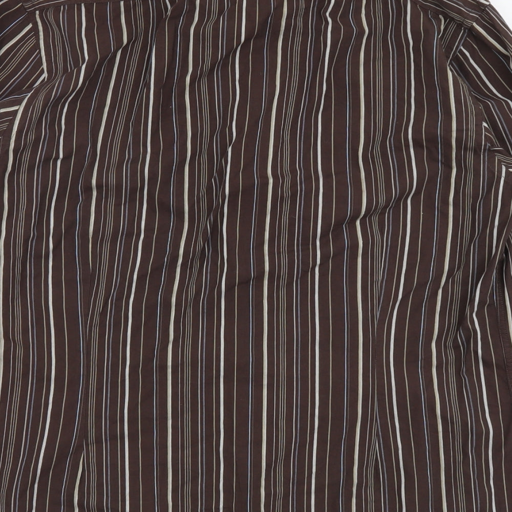 George Mens Brown Striped Cotton Button-Up Size M Collared Button