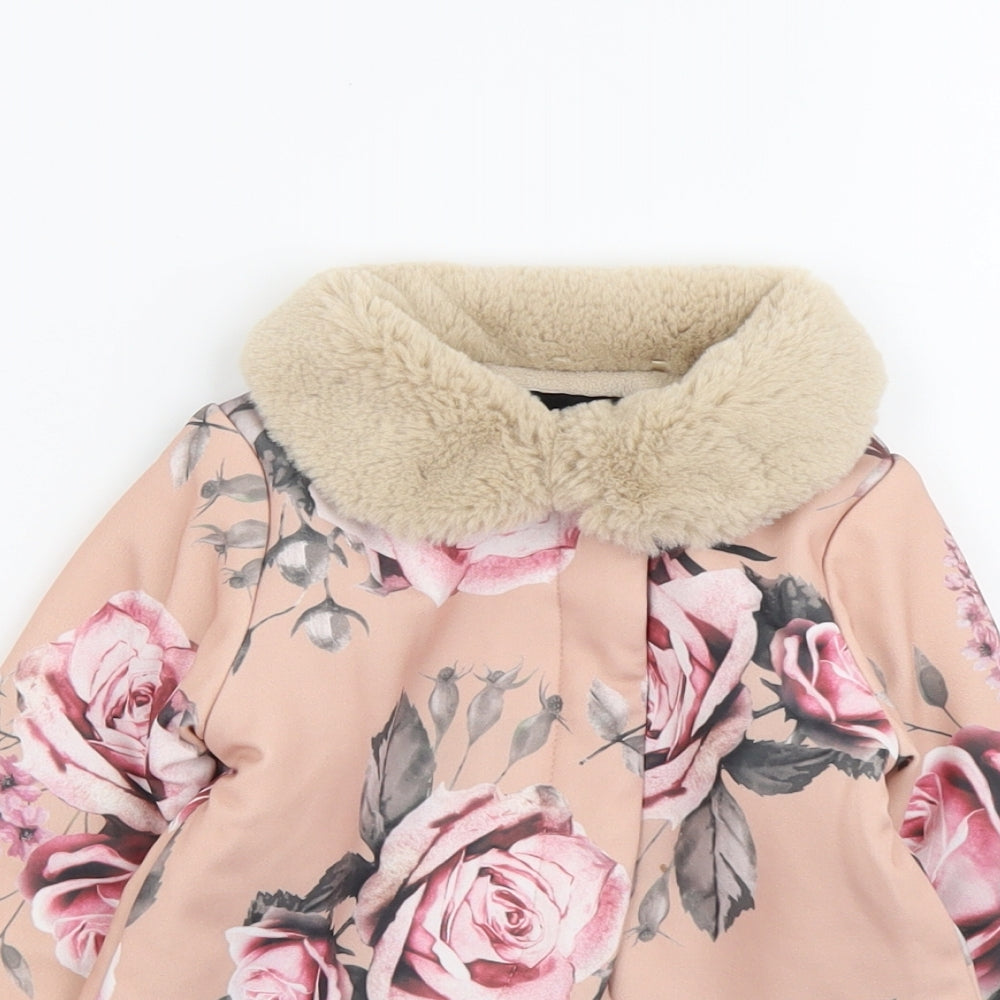 Firetrap Girls Pink Floral Pea Coat Coat Size 12-18 Months Snap