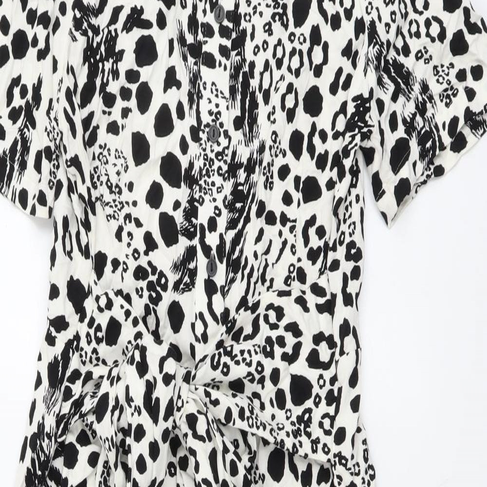 Marks and Spencer Womens White Animal Print Viscose Shirt Dress Size 12 Collared Button - Leopard Pattern