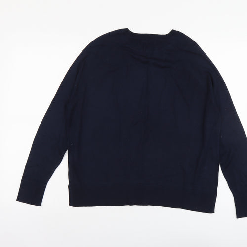 M&Co Womens Blue Scoop Neck Viscose Pullover Jumper Size 14