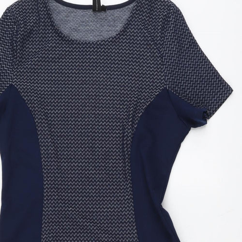 Izabel Womens Blue Geometric Polyester Fit & Flare Size 14 Round Neck Pullover