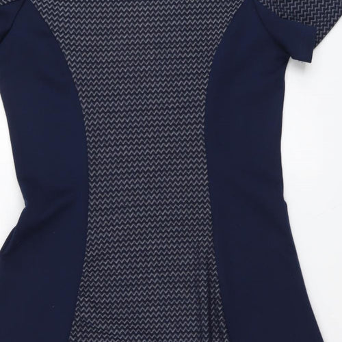 Izabel Womens Blue Geometric Polyester Fit & Flare Size 14 Round Neck Pullover