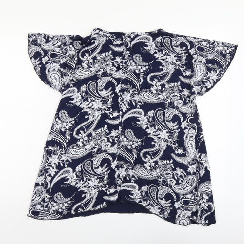 Style Plus Womens Blue Geometric Viscose Basic T-Shirt Size M Round Neck