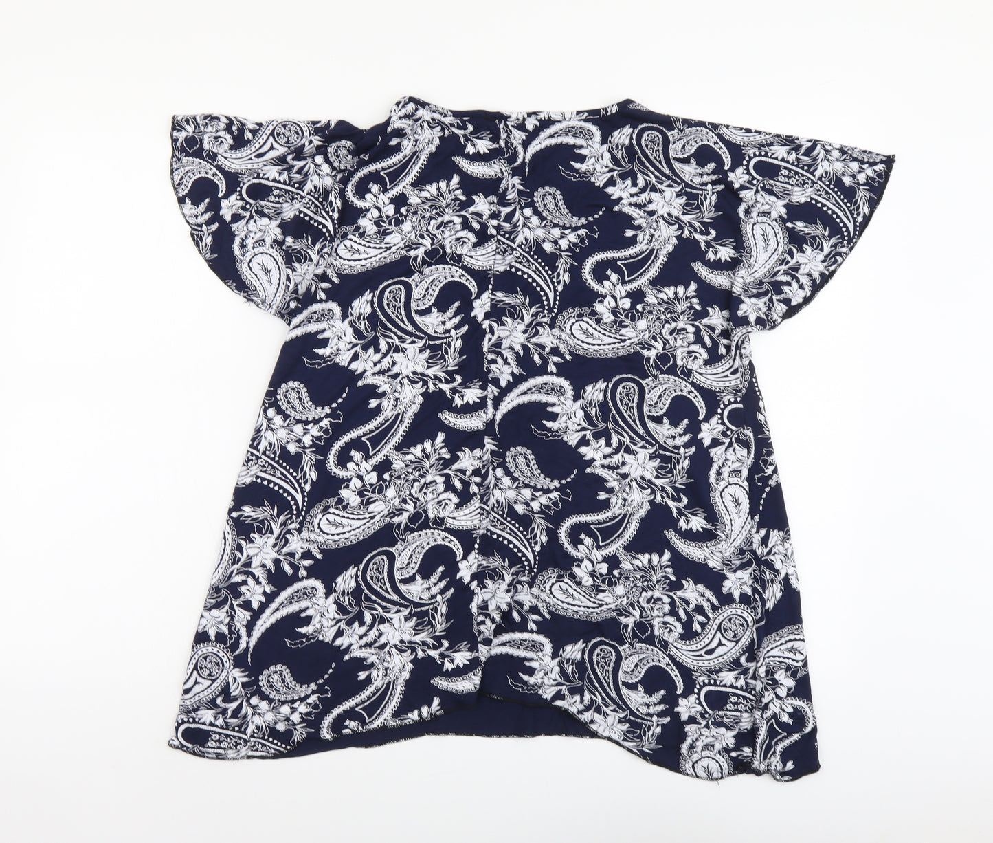 Style Plus Womens Blue Geometric Viscose Basic T-Shirt Size M Round Neck