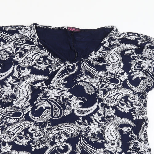 Style Plus Womens Blue Geometric Viscose Basic T-Shirt Size M Round Neck