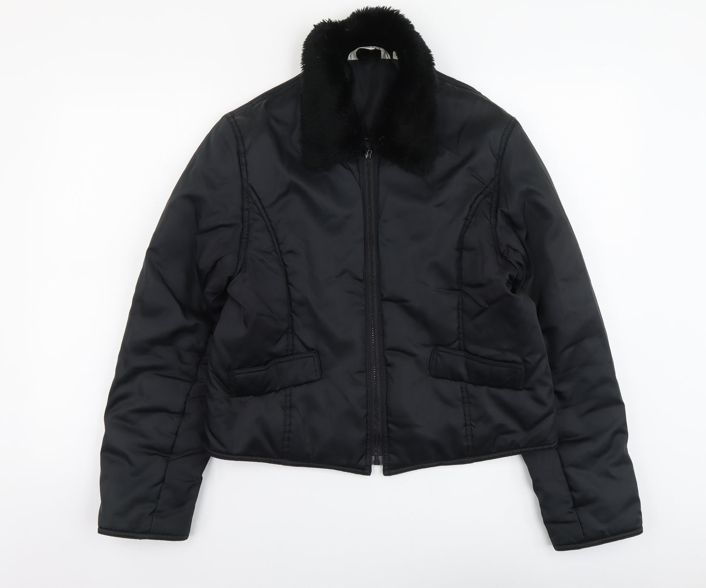 Moto Womens Black Quilted Jacket Size L Zip