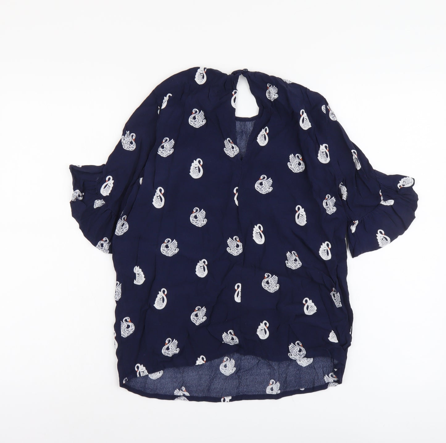 Warehouse Womens Blue Geometric Viscose Basic Blouse Size 10 Round Neck