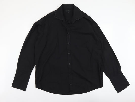 Burton Mens Black Cotton Button-Up Size 18 Collared Button