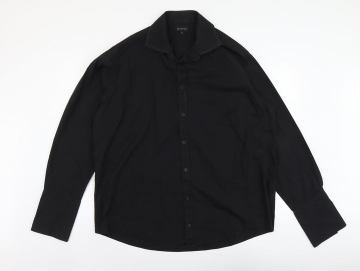 Burton Mens Black Cotton Button-Up Size 18 Collared Button